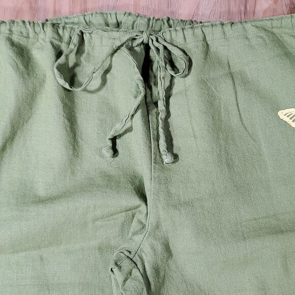 🔹️Derek Heart Green w/Yellow Rhinestone Butterflies Linen Blend Pants Large - Picture 6 of 8